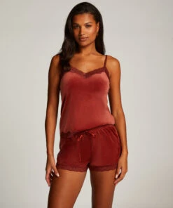 Shorts Aus Velours Mit Spitze